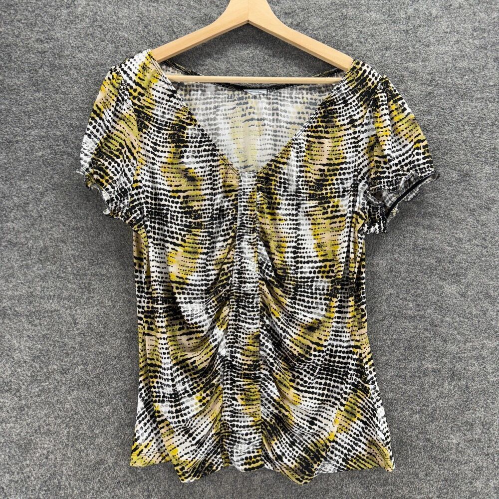 Unbranded Blouse Women M Medium Black Geometric V-Neck Short Sleeve Casual